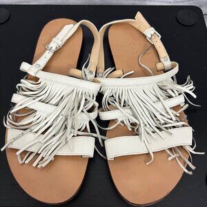 J. Crew White Leather Fringe Sandals, Size 6.5